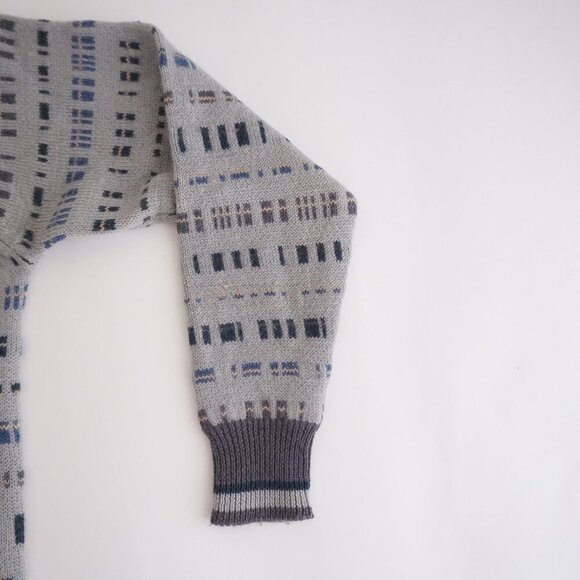 VTG '80s Woodstock By Bernard 100% Pure Virgin Wool Gray Blue Knit Sweater M - Picture 9 of 9